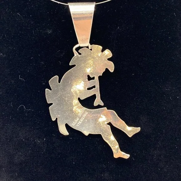 Vtg Sterling Silver Gold Signed Mike Smith Navajo Pendant Native American Indian - Picture 3 of 11